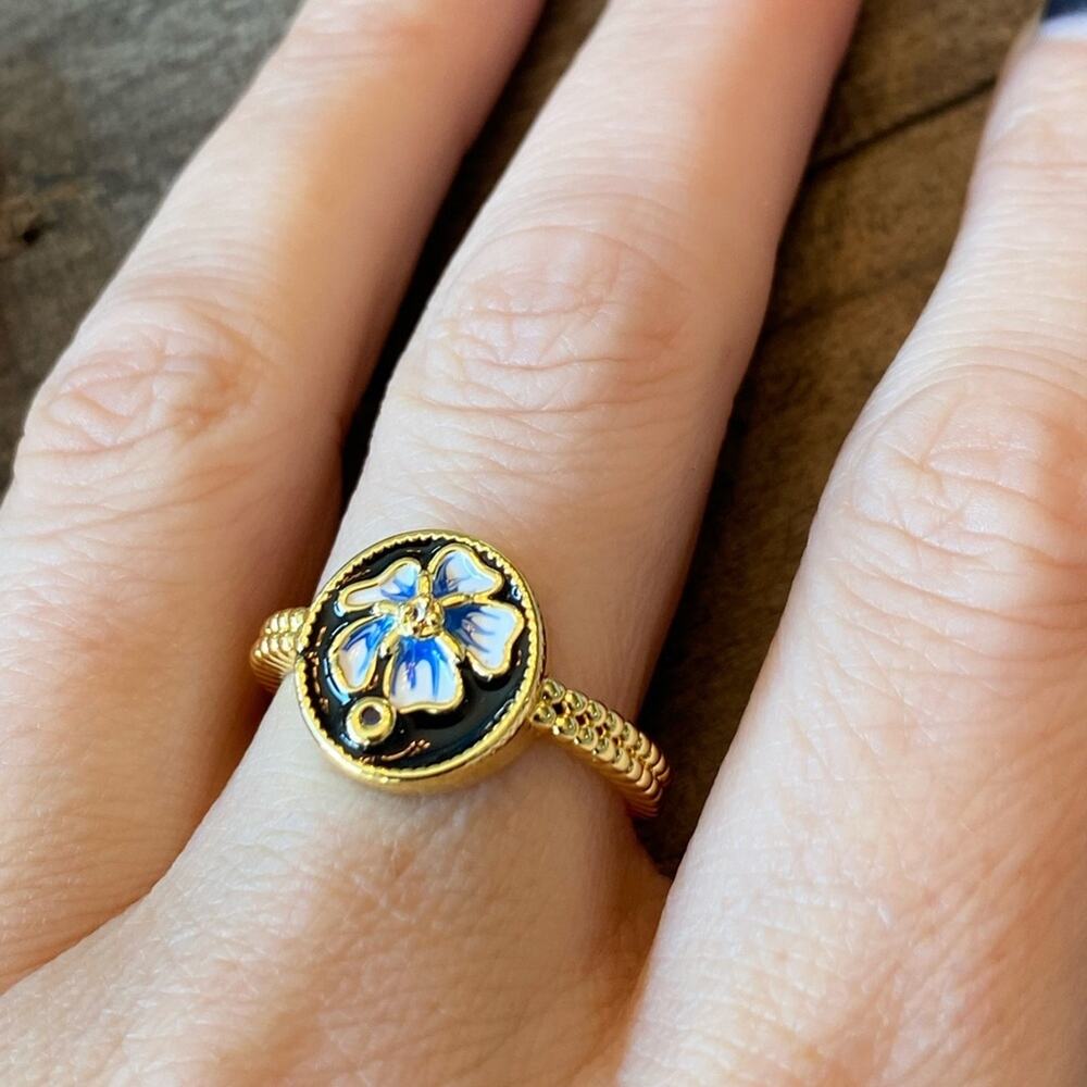 New Blue Floral Statement Ring - image 2